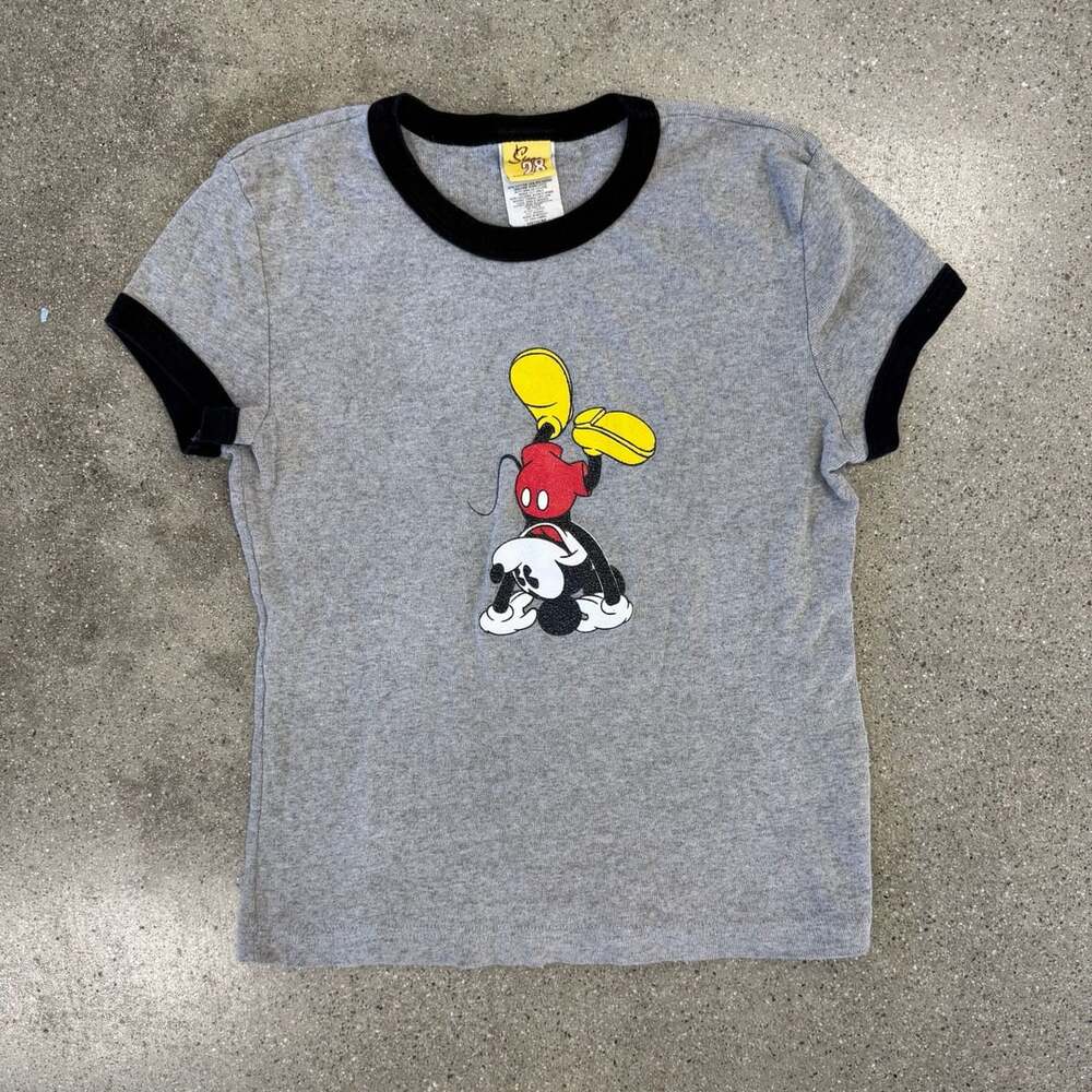 Vintage Disney Mickey Mouse Ringer T-Shirt Gray Medium